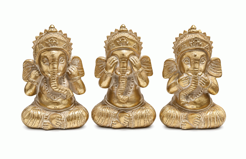 Set de 3 Statues Ganesh de la Sagesse Dorées en Résine 12 cm chez Arabesk