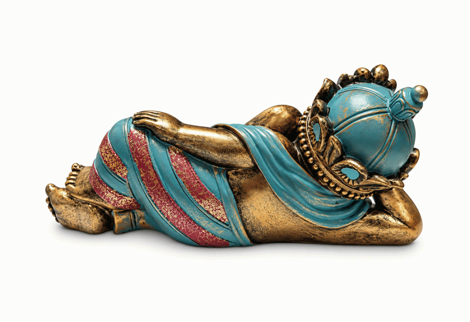 Statue Ganesh Couché Bleu Turquoise et Doré en Résine 31 cm chez Arabesk|cz