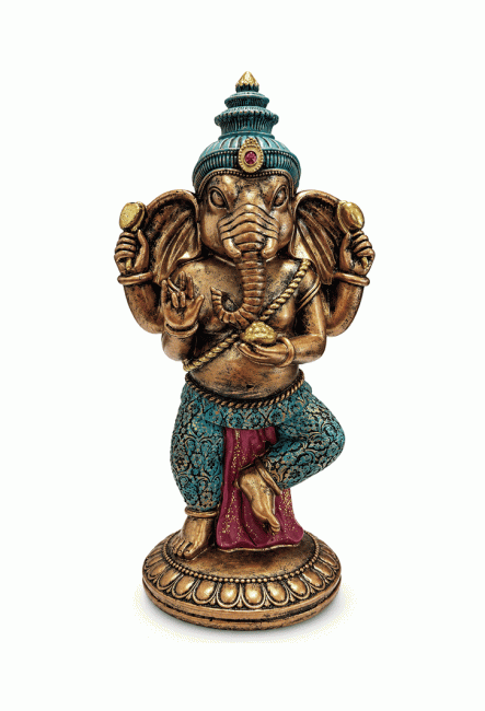 Statue Ganesh Debout Bleu Turquoise et Dorée en Résine 32 cm chez Arabesk