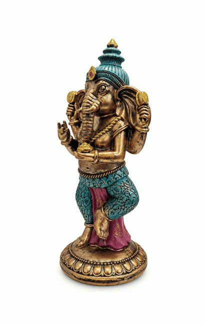 Statue Ganesh Debout Bleu Turquoise et Dorée en Résine 32 cm chez Arabesk|cz