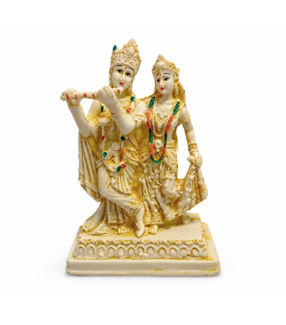 Statuette en Résine Radha Krishna Ivoire et Doré 16,5cm chez Arabesk