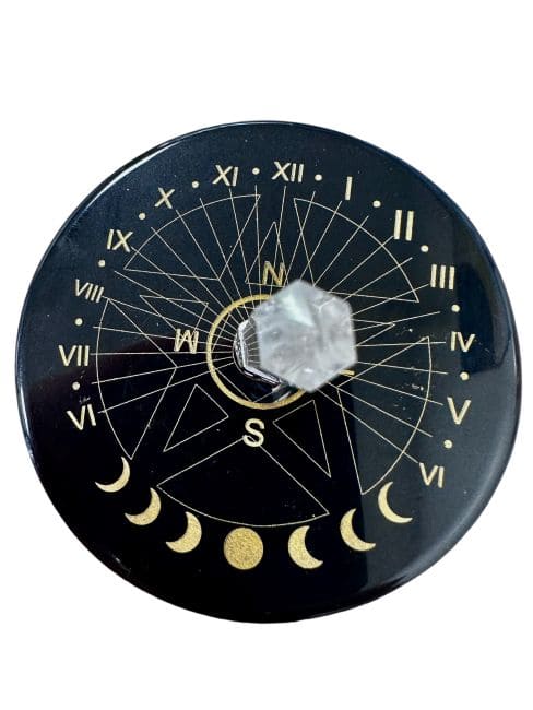 Plaque Onyx noir pentacle avec cristal de roche 8cm chez Arabesk