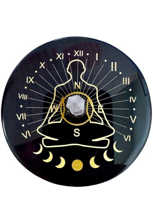 Plaque Onyx noir pentacle avec cristal de roche 8cm chez Arabesk