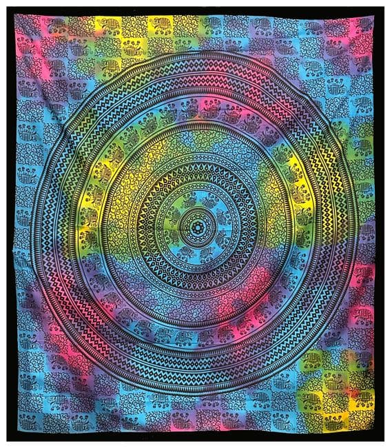 Tenture Mandala Eléphant Rose JauneTurquoise chez Arabesk
