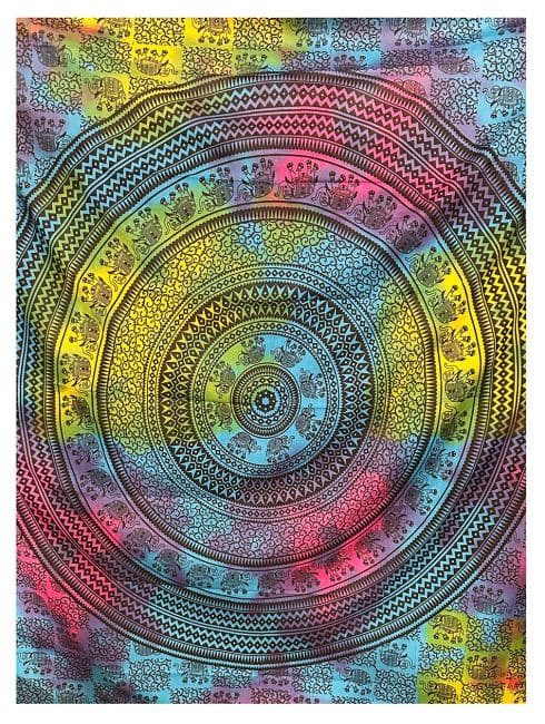 Tenture Mandala Eléphant Rose JauneTurquoise chez Arabesk|cz