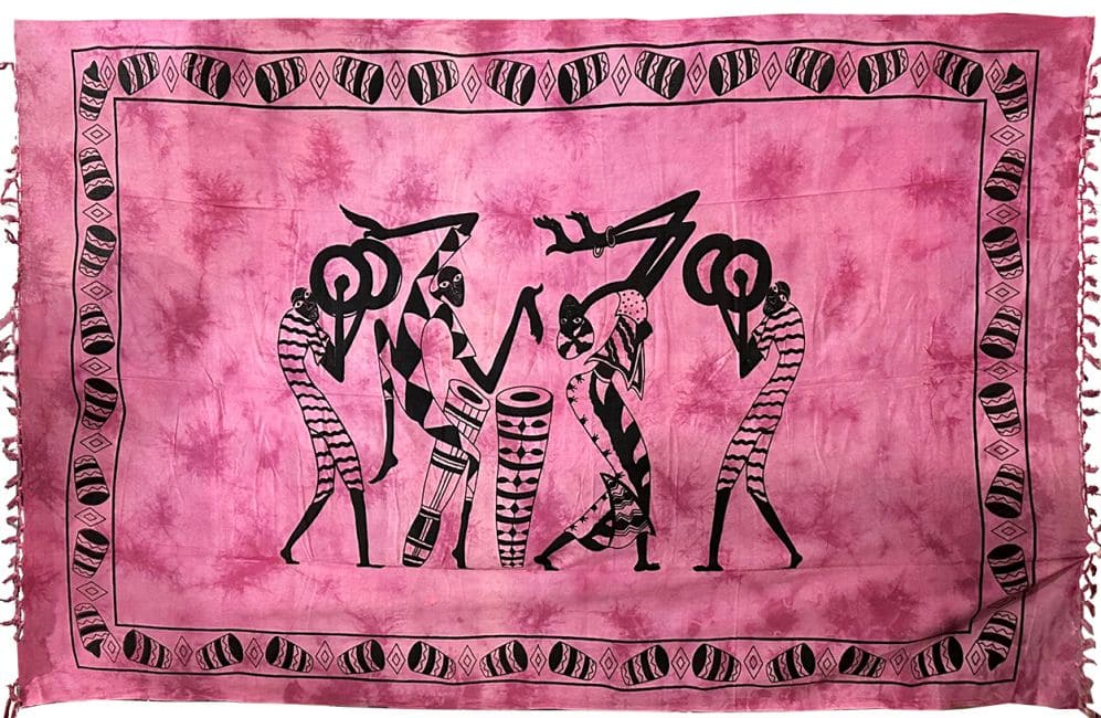 Tenture Mini Africaine Danseurs & Jumbé Tie Dye Rose chez Arabesk