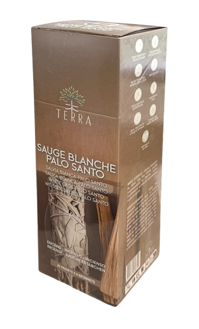 Encens Terra Sauge Blanche et Palo Santo sans charbon 12grs chez Arabesk