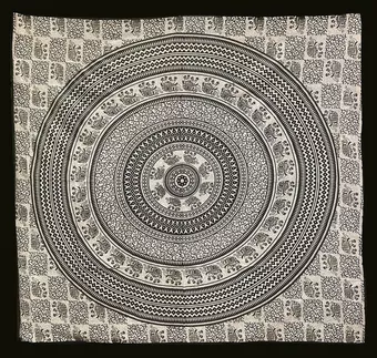 Závěs Mandala & Sloni Černá a Béžová