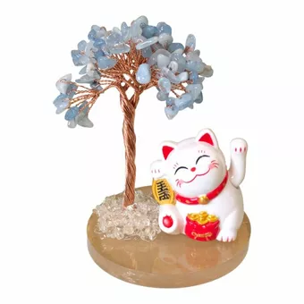 Strom života z akvamarínu s Manekineko