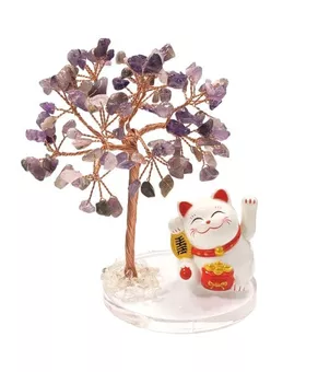 Strom života z ametystu s Maneki-neko