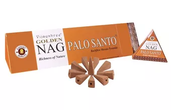 Backflow kužely vonných tyčinek Vijayshree Golden Nag Palo Santo 12 ks