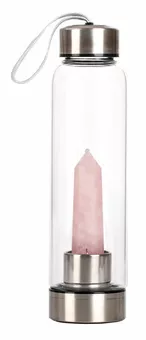 Láhev Tadasana s hrotem růženínu, háčkovaná