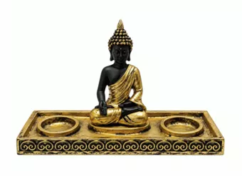 Svícen Meditující Buddha Zlatý a Černý z Pryskyřice 22 cm