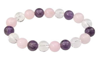 Náramek Ametyst, Křišťál, Růženín s korálky 10mm