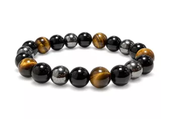 Náramek Hematit Tygří oko Černý obsidián s korálky 10 mm