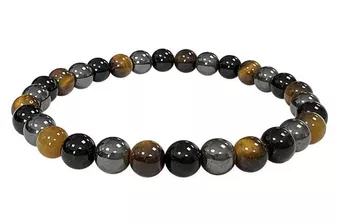 Náramek z hematitu, tygřího oka a černého obsidiánu, kvalita A, korálky 6 mm