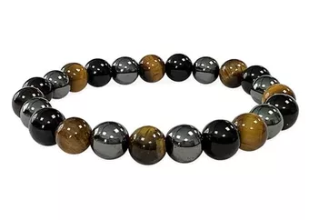 Náramek Hematit Tygří oko Černý obsidián korálky 8mm