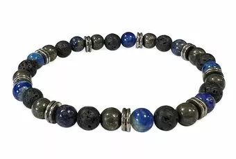 Náramek Lapis Lazuli, Lávový Kámen, Přívěsky S Korálky 6mm