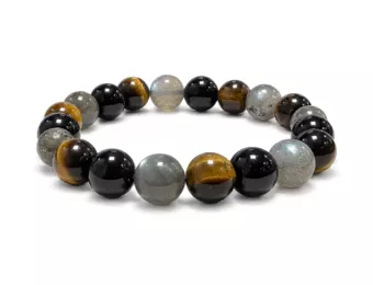 Náramek Labradorit Tygří oko Černý obsidián s korálky 10 mm