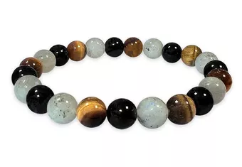 Náramek Labradorit, Tygří oko & Černý obsidián A s korálky 8mm