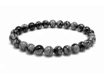 Náramek Obsidián Vločka Sněhu A Korálky 6 mm