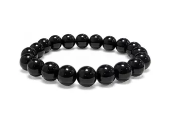 Náramek z černého obsidiánu s korálky 10 mm