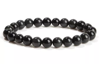 Náramek Černý Obsidián A s korálky 8mm
