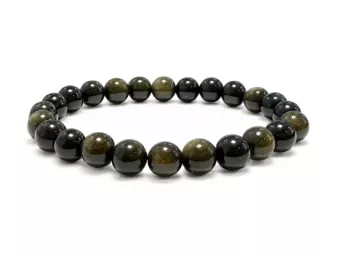 Náramek Zlatý Černý Obsidián S Korálky 8 mm