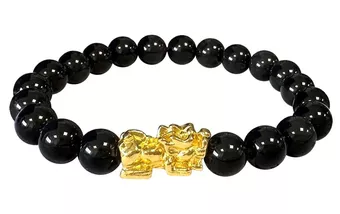 Náramek Černý Obsidián & Pixiu S Korálky 8mm