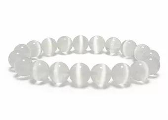 Náramek Selenit Kočičí oko AA korálky 10mm