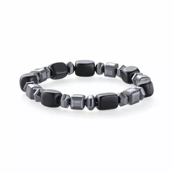 Náramek Černý Obsidián & Hematit A, korálky 8mm