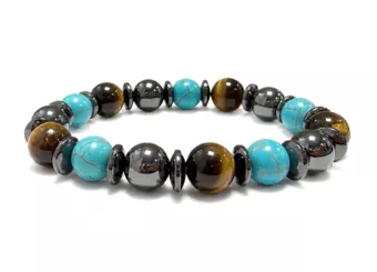 Náramek Tygří oko, Černý Onyx & Turquenit A perly 10mm