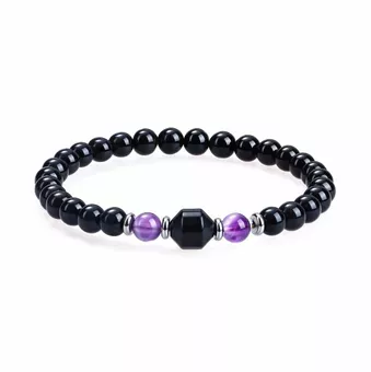 Náramek Ametyst & Černý Onyx AA korálky 6mm