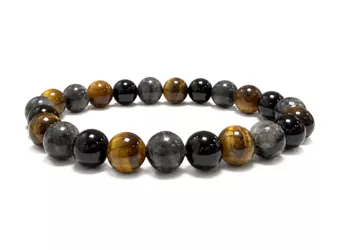 Náramek Larvikit, Tygří oko a Černý Onyx A s korálky 8mm