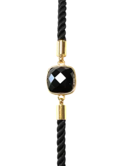 Náramek na šňůrce Mosaz Černý Obsidián Hranatý Fasetovaný 11mm