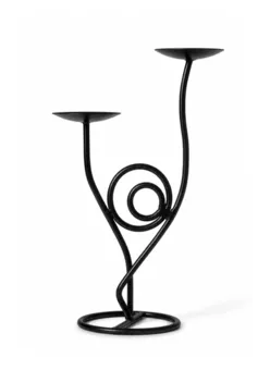 Dvojitý svícen z černého kovu, kroucený, 28cm