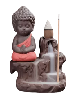 Keramický stojánek na vonné kužele Backflow Buddha červený 12cm