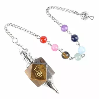 Hexagonální kyvadlo Tygří oko Reiki ChoKu Rei 7 čaker