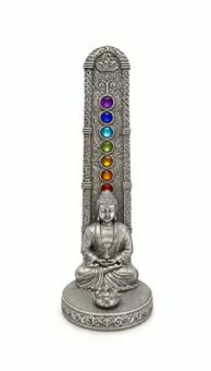 Stříbrný kadidelník Budha Meditace 7 čaker z pryskyřice 17 cm