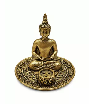 Zlatý kadidlový stojánek Buddha Meditace z pryskyřice 9 cm