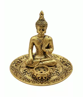 Zlatá pryskyřicová vonná tyčinka s Buddhou žehnajícím, 9 cm