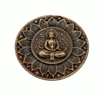 Kulatý držák na vonné tyčinky Buddha Lotos Měděný z pryskyřice 10 cm