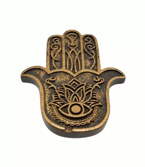 Měděný kadidelník Ruka Fatimy Hamsa z pryskyřice 11 cm