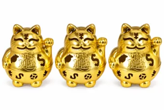 Zlatý stojánek na vonné tyčinky Maneki-neko 4,9 cm – Sada 3 ks