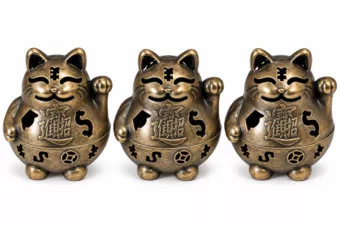Bronzová kadidelnice Maneki-neko 4,9 cm – Sada 3 ks