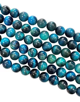 Kulaté korálky na niti Tygří oko barvené modře A 8mm