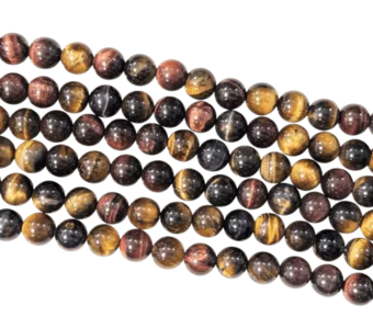 Korálkové vlákno z kulatých korálků Tygří oko multicolor A 8 mm