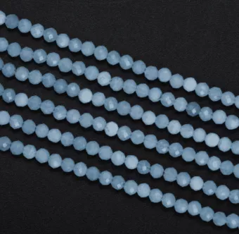 Akvamarín fasetovaný A korálky 3mm na niti 40cm