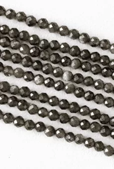Niť Fasetovaných Kulatých Korálků Zlatý Černý Obsidián AA 3-4 mm