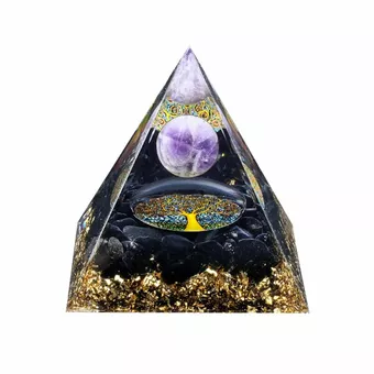 Orgonitová pyramida Ametyst & Černý obsidián Strom života